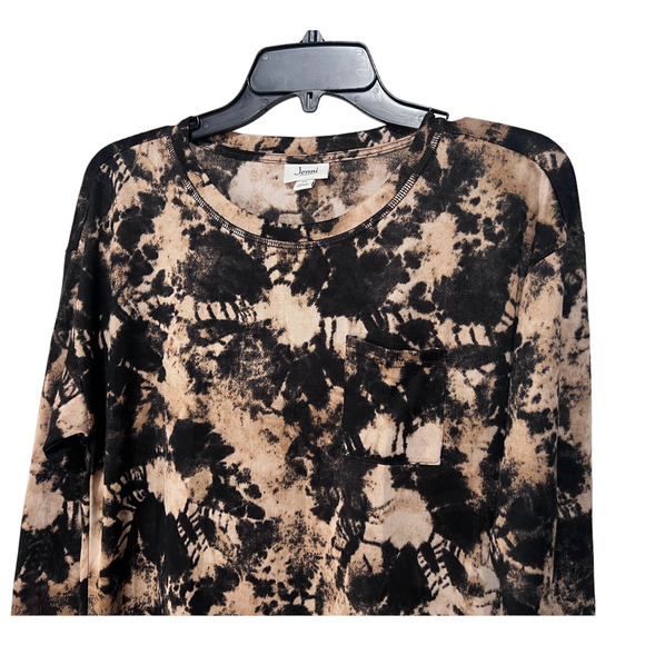 JENNI WOMENS SMALL LONG SLEEVE SUPER SOFT SLEEP SHIRT TIEDYE PRINT BLACK TAN - Picture 5 of 11